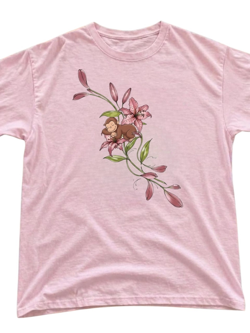 Gildan Pink Floral Monkey Graphic Tee For All